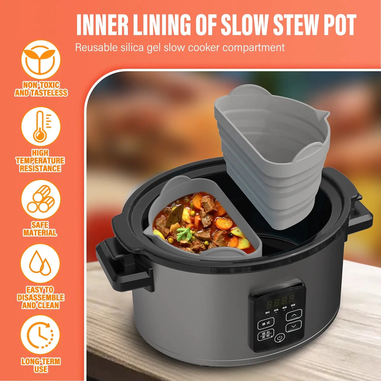 Order-Oasis™ Reusable Heat-Resistant Silicone Slow Cooker Liners