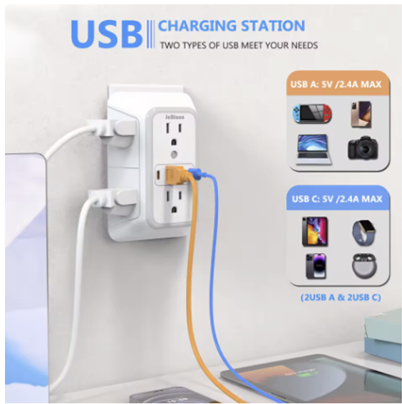 Order-Oasis ™ 25ft Flat Plug Power Strip