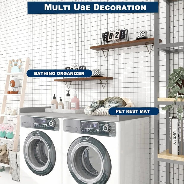 Order-Oasis ™ Wood Laundry Shelf for Washer/Dryer – Edge Rails & Non-Slip Pads