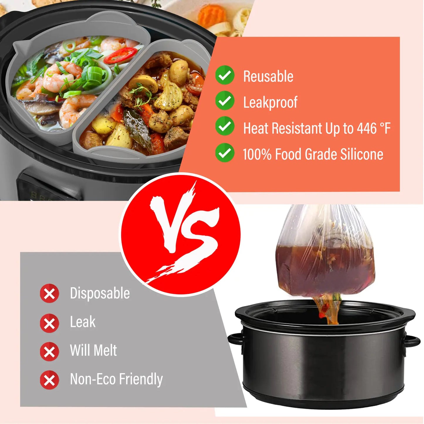 Order-Oasis™ Reusable Heat-Resistant Silicone Slow Cooker Liners